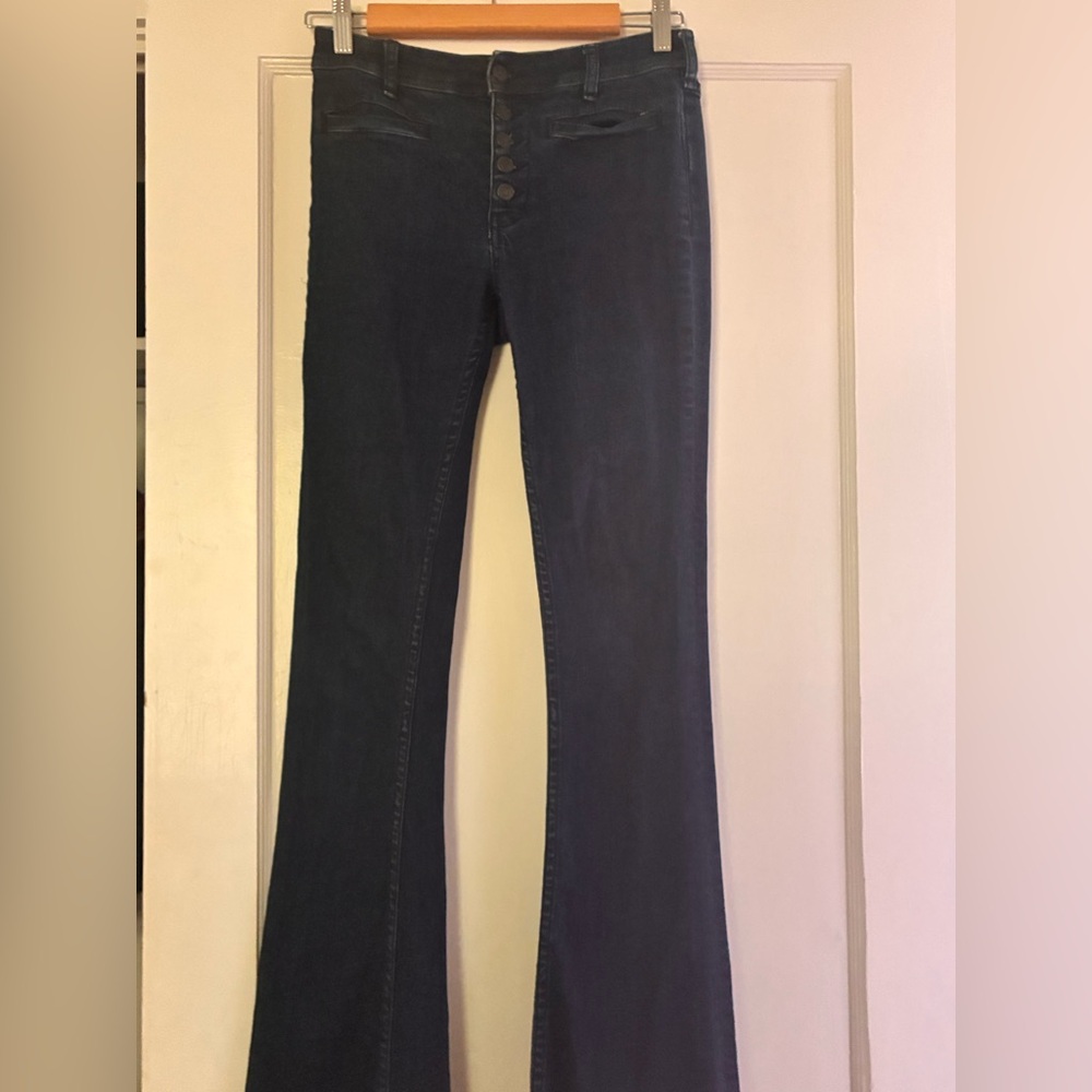 Free People Kaye High Rise Flared Wide Leg Jeans Dark Wash Stretch Denim 25